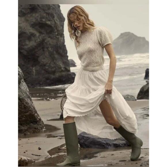 DOEN Sz M Medium Sebastiane Skirt Midi Scalloped Ivory Powder A-Line - Picture 9 of 16